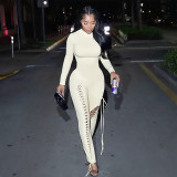 Women Fall/Winter Long-Sleeved Sexy Cutout Lace-Up Jumpsuit