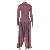 Women Slash Solid Pleated Elegant Turtleneck Long Sleeve Bodycon Dress