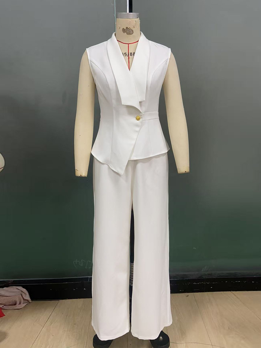 Women autumn elegant solid vest and trousers two-piece set