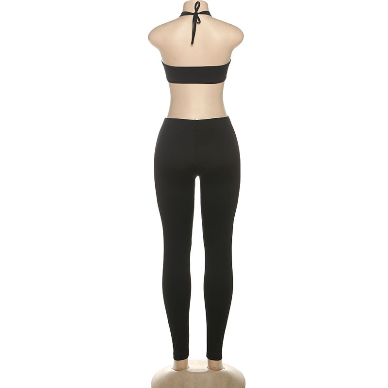 Women Fall Sexy Halter Neck Solid Jumpsuit
