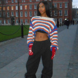 Women Fall/Winter Long Puff Sleeve Striped Sweater