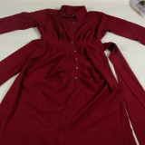 Women Sexy Lace-Up Buttoned Long-Sleeved Dress