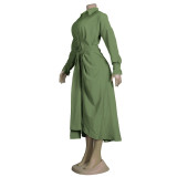 Women Sexy Lace-Up Buttoned Long-Sleeved Dress