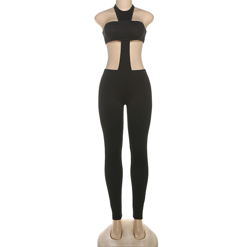 Women Fall Sexy Halter Neck Solid Jumpsuit