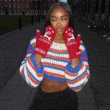 Women Fall/Winter Long Puff Sleeve Striped Sweater