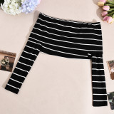 Women Fall/Winter Striped Off-Shoulder Crop Top and Skirt Two-Piece Set