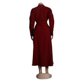 Women Sexy Lace-Up Buttoned Long-Sleeved Dress