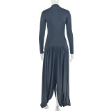 Women Slash Solid Pleated Elegant Turtleneck Long Sleeve Bodycon Dress