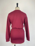 Women Long-Sleeved Solid Bodycon Skirt Two-Piece Set