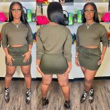 Women Long-Sleeved Solid Bodycon Skirt Two-Piece Set