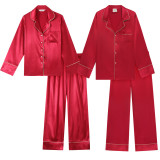 Ice Silk Couple's Pajamas Set Long Sleeve Nightwear for Men & Women