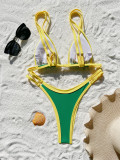 Patchwork Swimsuit Low Back Sexy Bikini