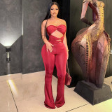 Women's Autumn Solid Color Strapless Sleeveless Hollow-Out Low Back Knot Jumpsuit