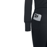 Tight Fitting Quick-Dry Gym Pockets Zipper Yoga Suit Outdoor Running Sportswear