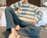 Men's Cotton Pajama Set Long Sleeve Top and Pants Comfortable Sleepwear Casual Home Lounge Wear for Spring and Fall