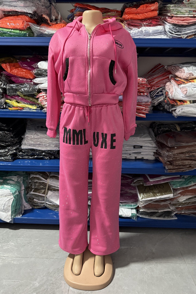 Fashion Street Casual Letter Print Shiny Beaded Tracksuit
