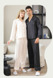 Ice Silk Couple's Pajamas Set Long Sleeve Nightwear for Men & Women