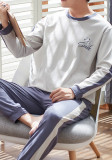 Men's Cotton Pajama Set Long Sleeve Top and Pants Comfortable Sleepwear Casual Home Lounge Wear for Spring and Fall