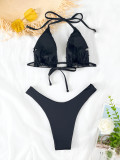 Solid Color Swimsuit Sexy Sequin Lace-Up Bikini