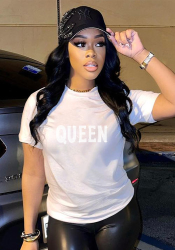 Round Neck Pullover Beaded T-Shirt Short Sleeve Women's Top