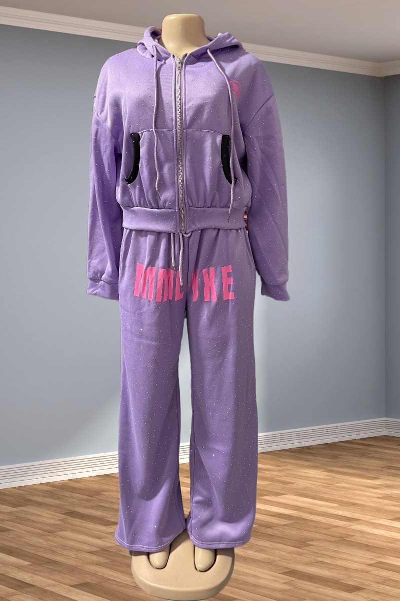 Fashion Street Casual Letter Print Shiny Beaded Tracksuit