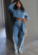 Autumn Winter Sport Color Block Striped Long Sleeve Hoodies Drawstring Pants Two-Piece Set
