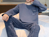 Men's Cotton Pajama Set Long Sleeve Top and Pants Comfortable Sleepwear Casual Home Lounge Wear for Spring and Fall