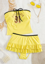 Tie-Front Print Two-Piece Swimsuit Women's Beach Skirt Set