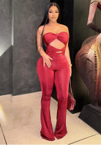 Women's Autumn Solid Color Strapless Sleeveless Hollow-Out Low Back Knot Jumpsuit Women's Autumn Solid Color Strapless Sleeveless Hollow-Out Low Back Knot Jumpsuit