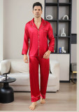 Ice Silk Couple's Pajamas Set Long Sleeve Nightwear for Men & Women