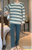 Men's Cotton Pajama Set Long Sleeve Top and Pants Comfortable Sleepwear Casual Home Lounge Wear for Spring and Fall