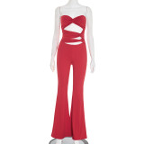 Women's Autumn Solid Color Strapless Sleeveless Hollow-Out Low Back Knot Jumpsuit