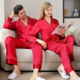 Ice Silk Couple's Pajamas Set Long Sleeve Nightwear for Men & Women