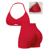 Seamless High Stretch Nylon Halter Neck Bra Tight Fitting High-Waisted Butt Lift Pants Sport Set