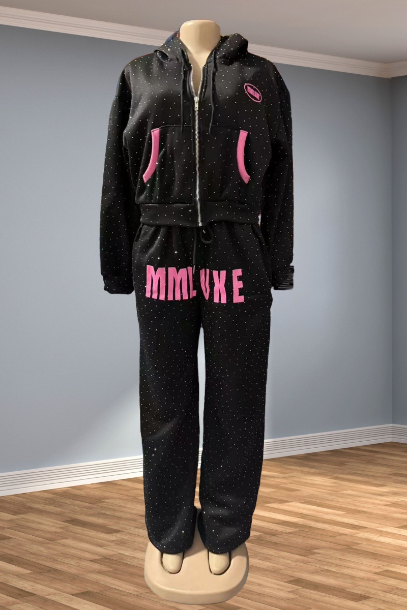 Fashion Street Casual Letter Print Shiny Beaded Tracksuit