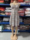 Fashion Print Sexy Deep V-Neck Sling Slim Waist Irregular Dress