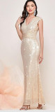 Women's V-Neck Glitter Sequin Pleated Cocktail Dress Bride Gown