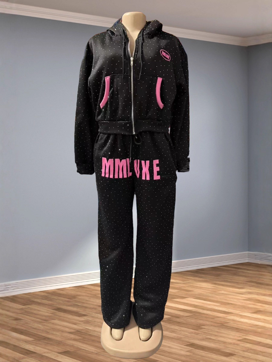 Fashion Street Casual Letter Print Shiny Beaded Tracksuit