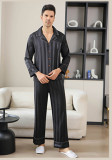 Ice Silk Couple's Pajamas Set Long Sleeve Nightwear for Men & Women