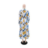 V-Neck Print Slim Waist Casual Holidays Elegant Long Sleeve A-Line Dress