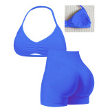 Seamless High Stretch Nylon Halter Neck Bra Tight Fitting High-Waisted Butt Lift Pants Sport Set