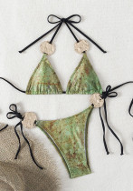 Tie-Front Sexy Triangle Bikini Two-Piece Women's Beach Hot Spring Swimsuit