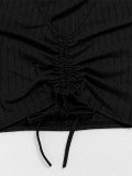 Plus Size Women's Casual Comfort Set V-Neck Drawstring Vest Bell Bottom Pants Two-Piece Outfit