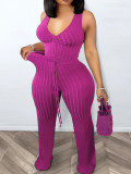 Plus Size Women's Casual Comfort Set V-Neck Drawstring Vest Bell Bottom Pants Two-Piece Outfit