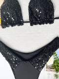 Solid Color Swimsuit Sexy Sequin Lace-Up Bikini