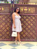 Fashion Print Sexy Deep V-Neck Sling Slim Waist Irregular Dress