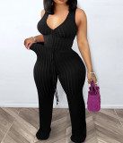 Plus Size Women's Casual Comfort Set V-Neck Drawstring Vest Bell Bottom Pants Two-Piece Outfit