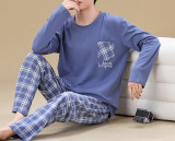 Men's Cotton Pajama Set Long Sleeve Top and Pants Comfortable Sleepwear Casual Home Lounge Wear for Spring and Fall