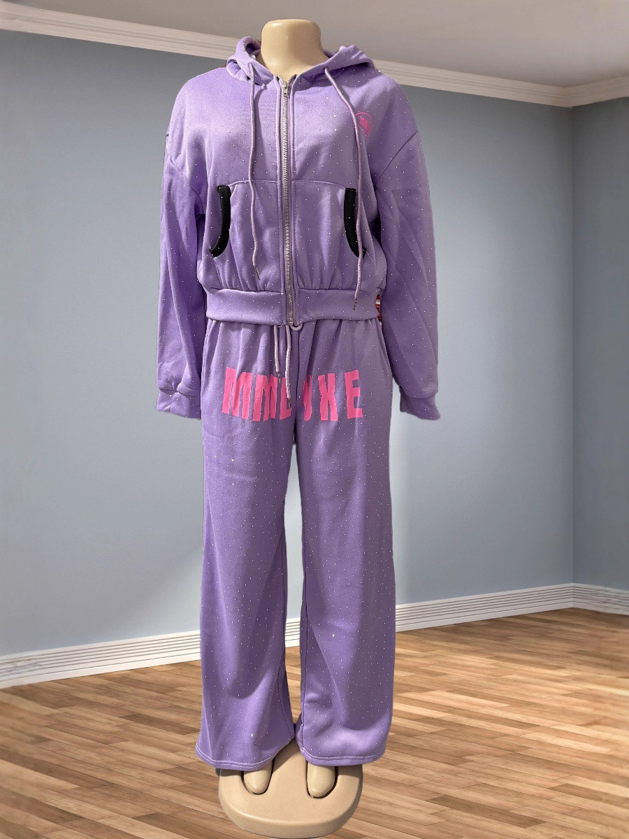 Fashion Street Casual Letter Print Shiny Beaded Tracksuit