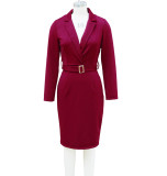 Women's Autumn Chic Turndown Collar High-Waisted Belted Office Dress